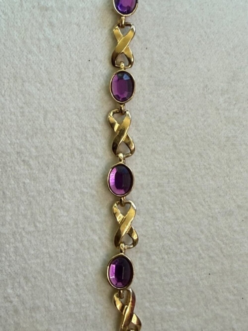 Gold-Tone Avon Bracelet With Purple Faux Gemstones & Infinity Links 8 Inches